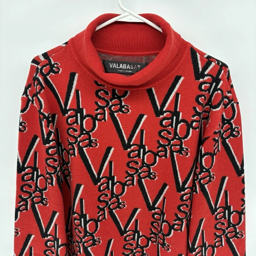 Valabasas Spellout‎ Monogram Turtleneck Red Pullover Sweater Streetwear Men XL